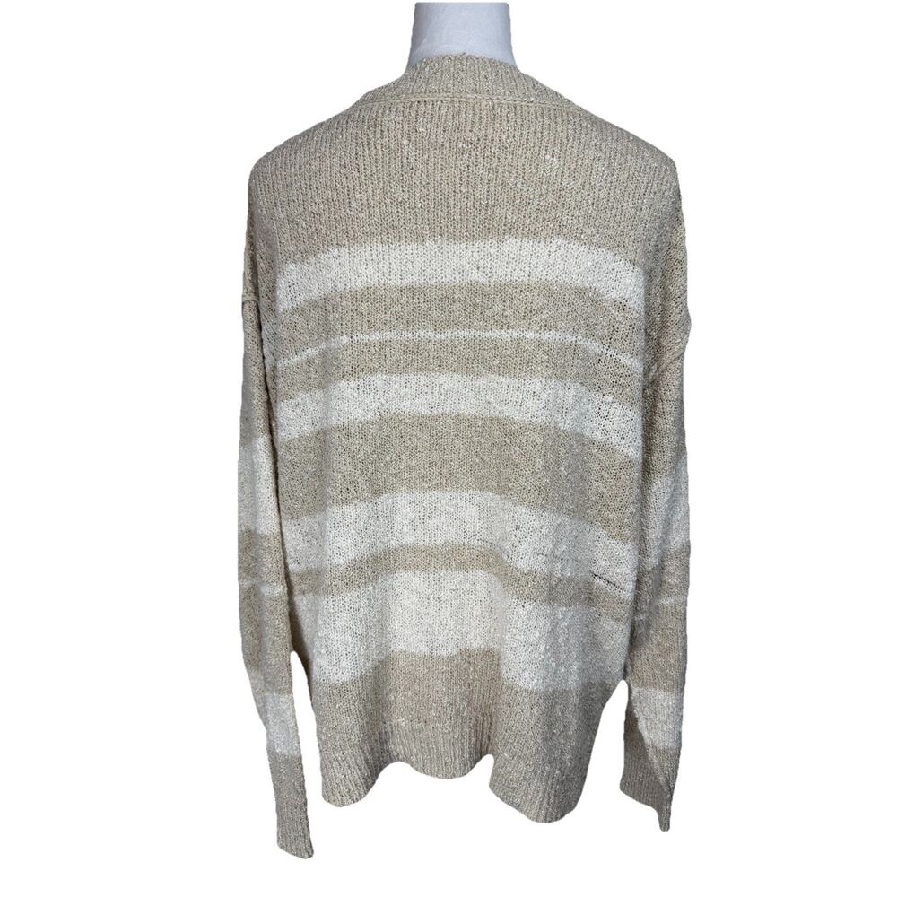 Women's BKE Sweater Sz M Tan White Long Sleeves 1/4 Lace Up Boxy Boho - Picture 6 of 16